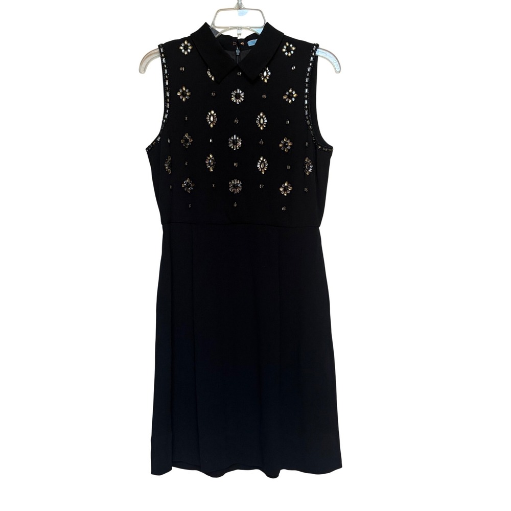 Draper James Black Sleeveless Rhinestone Embellished Collared Mini Dress Size 4